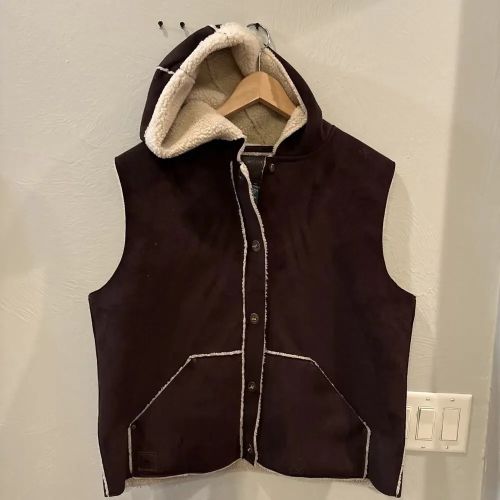 Lauren Ralph‎ Lauren Womens XL Brown Faux Suede Sherpa Lined Vest Full Zip